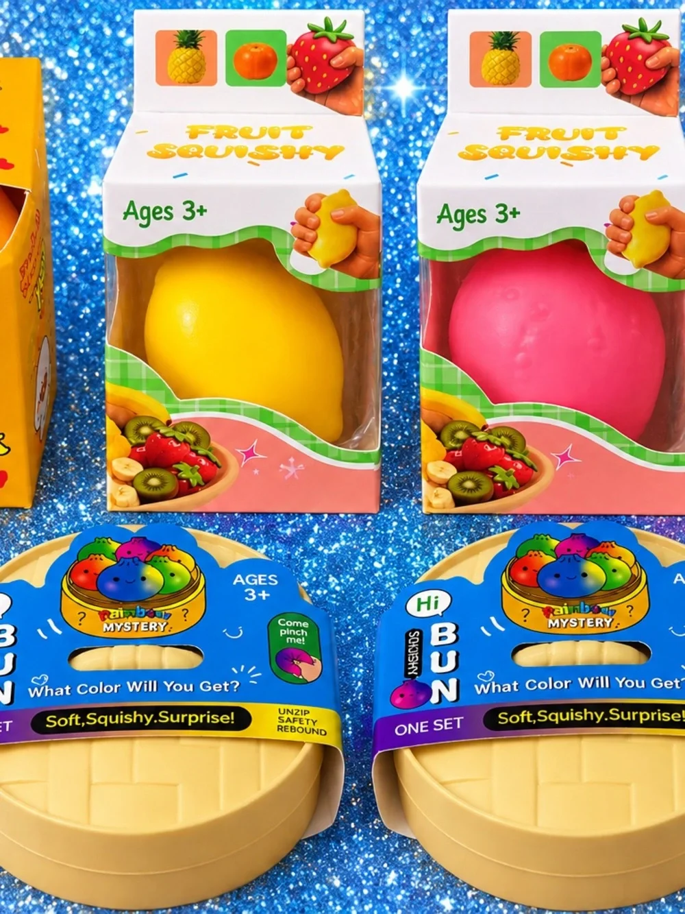 Fruit Squishy Sensory Toy Set - Yellow & Pink - Kids Squishy Fruits